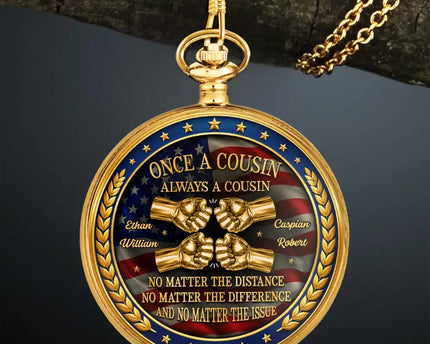 3D Metal Effect Stars & Stripes Once A Brother Always A Brother - Personalized Pocket Watch