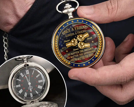 3D Metal Effect Stars & Stripes Once A Brother Always A Brother - Personalized Pocket Watch