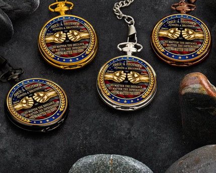 3D Metal Effect Stars & Stripes Once A Brother Always A Brother - Personalized Pocket Watch