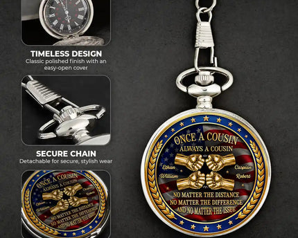 3D Metal Effect Stars & Stripes Once A Brother Always A Brother - Personalized Pocket Watch