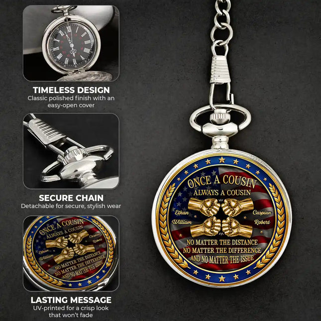 3D Metal Effect Stars & Stripes Once A Brother Always A Brother - Personalized Pocket Watch