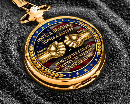 3D Metal Effect Stars & Stripes Once A Brother Always A Brother - Personalized Pocket Watch