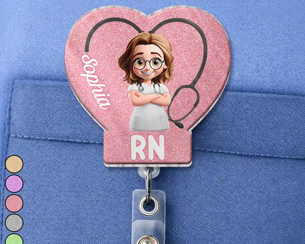 3D Effect Nurse Job Title Heart - Personalized Badge Reel
