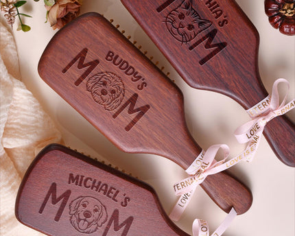 Custom Portrait Dog Cat Photo Engraved Bamboo Comb Gift For Dog Cat Mom, Birthday Gift
