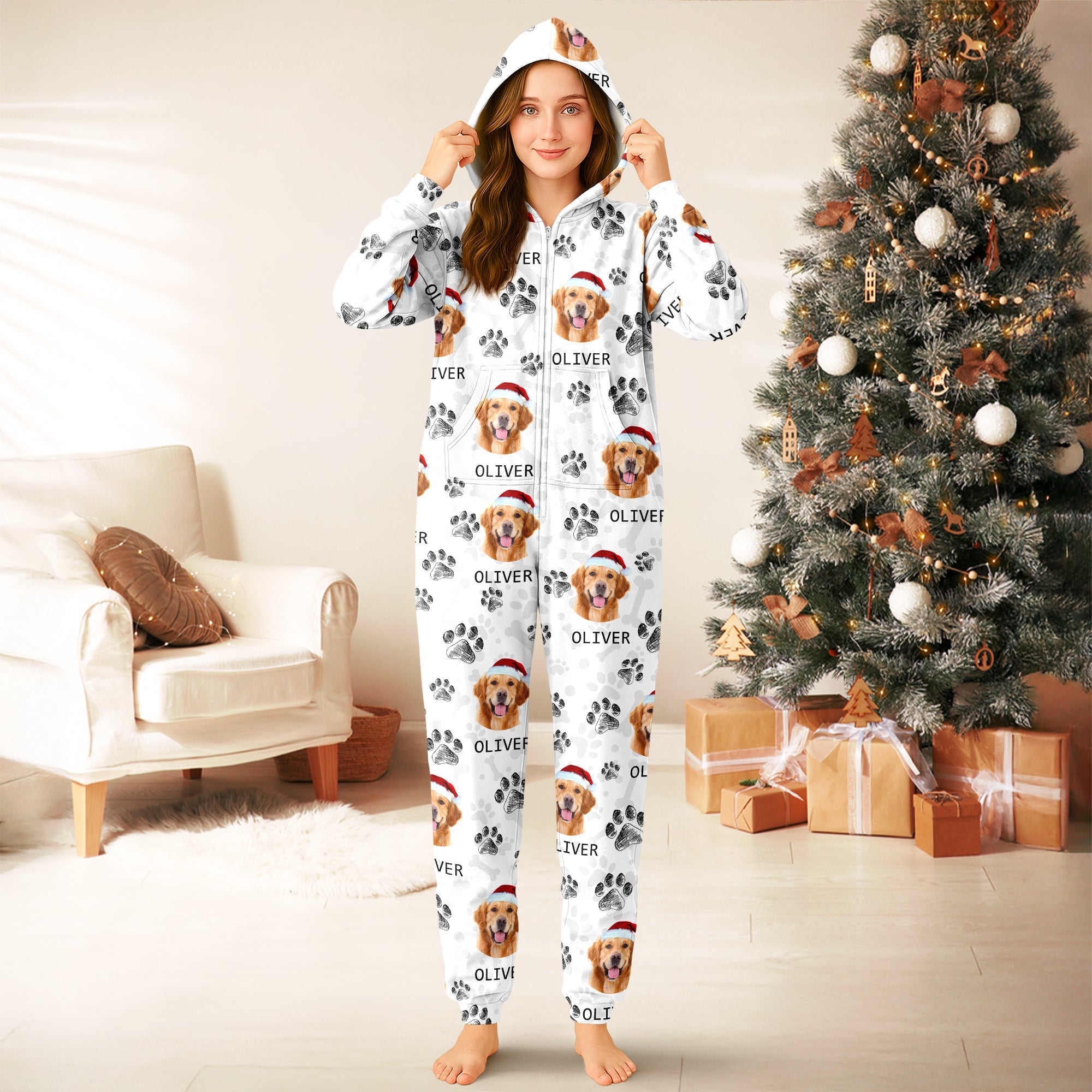 Custom Photo With Dog Cat Paw Onesie Pajamas For Dog Lovers