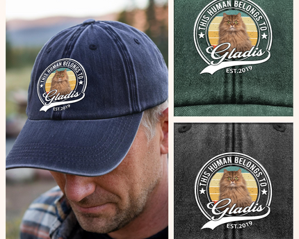 Custom Photo Human Belongs To Dog Cat Pet Washed Denim Baseball Cap