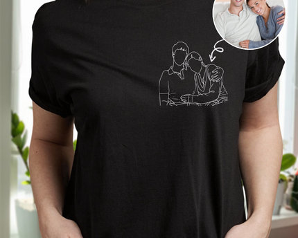 Custom Portrait Photo Drawing Style Couple Dark Shirt