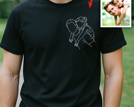 Custom Dad And Kids Portrait Photo Drawing Style Family Dark Shirt