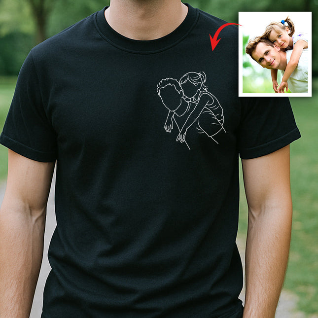 Custom Dad And Kids Portrait Photo Drawing Style Family Dark Shirt