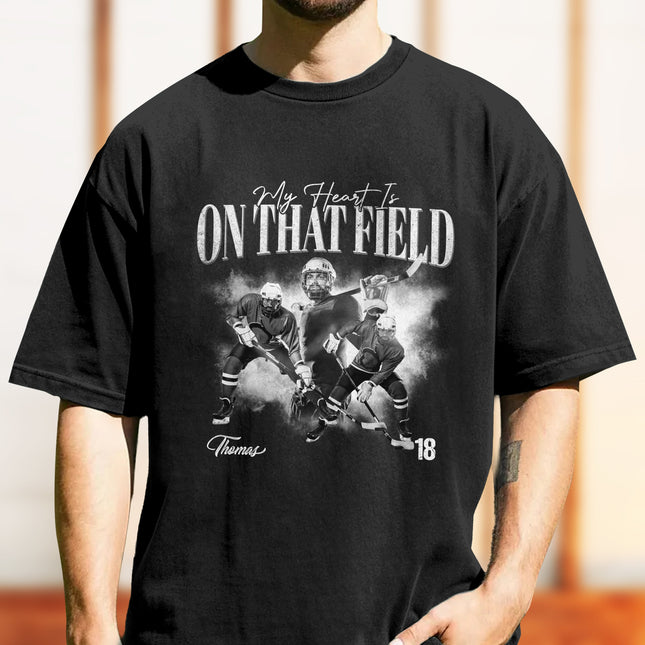 Custom Photo My Heart Is On That Field Retro Vintage Portrait Comfort Shirt