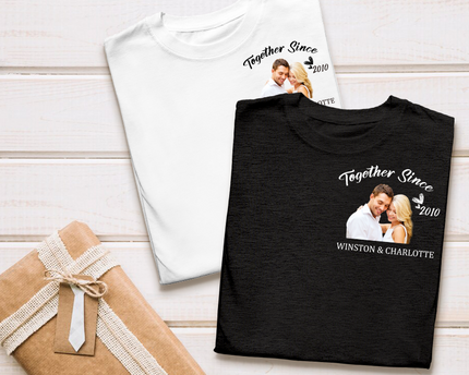Custom Photo Together Since - T Shirt - Couple T-Shirt Anniversary Gifts For Her, Him Personalized Custom T-Shirt