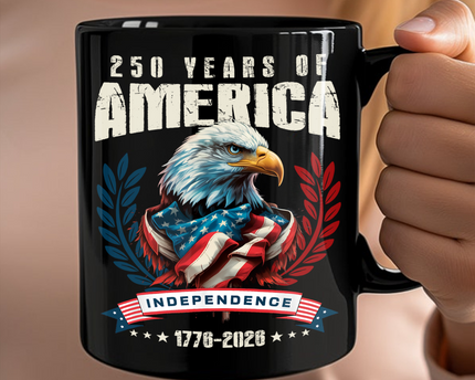 USA 250 Years Eagle Independence Day Patriotic Black Mug