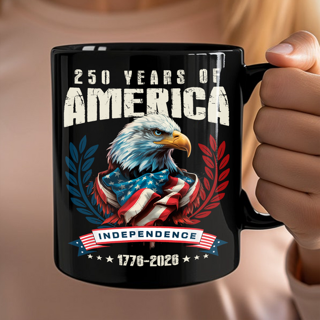 USA 250 Years Eagle Independence Day Patriotic Black Mug