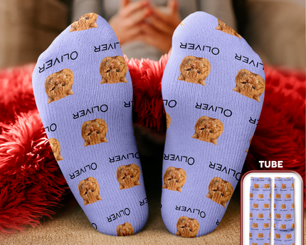 Custom Pet Portrait Socks ? Personalized Dog/Cat/Person Photo & Name Gift
