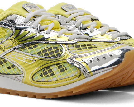 Men’s Bottega Veneta Orbit Flash Suede-Trimmed Silver & Yellow Sneakers