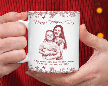 Custom Photo Pencil Sketch Happy Mother's Day To Mom Personalized Print Full Mug