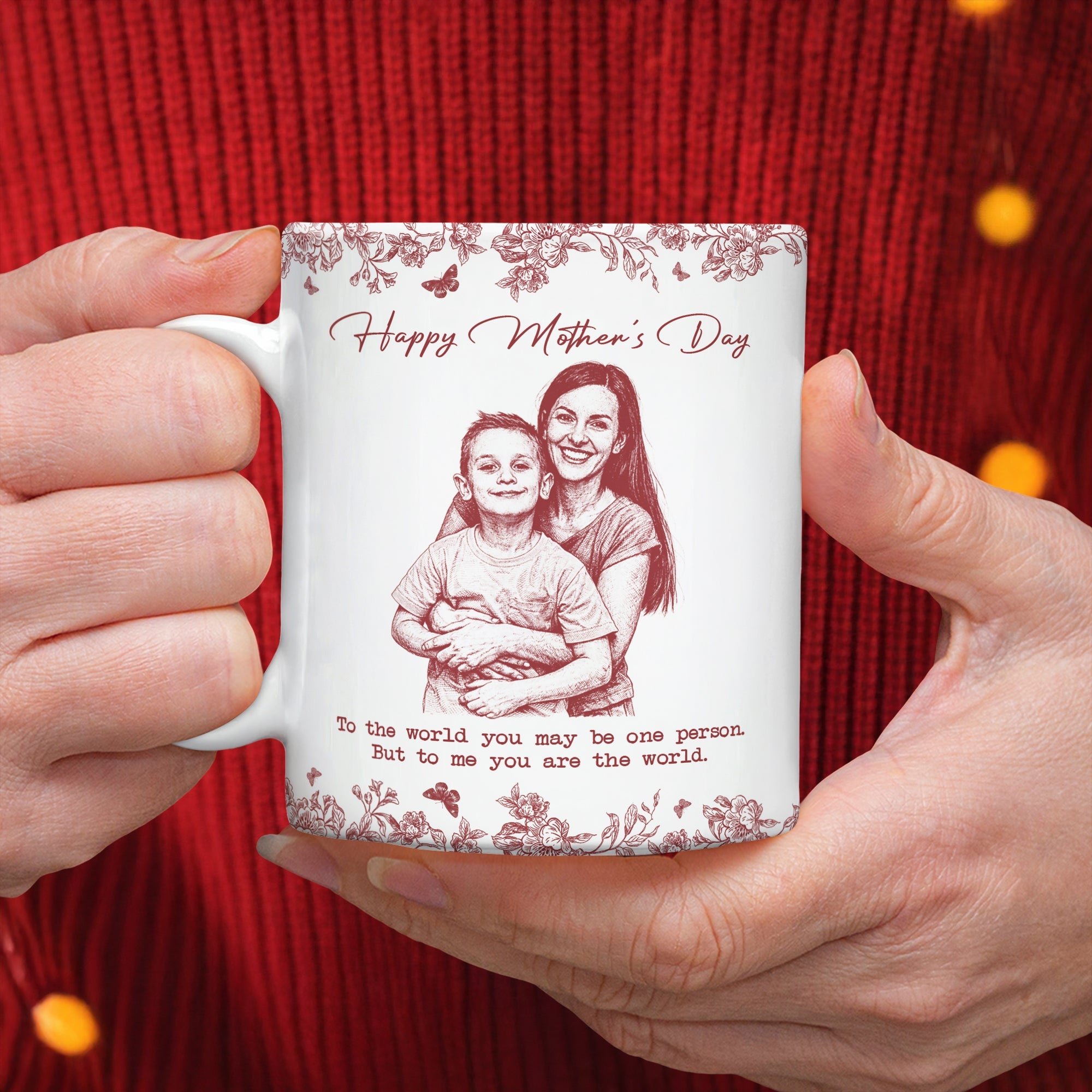 Custom Photo Pencil Sketch Happy Mother's Day To Mom Personalized Print Full Mug