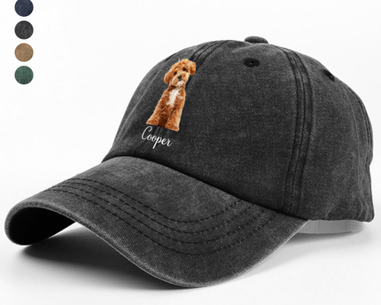 Custom Dog Cat Photo Washed Denim Baseball Cap