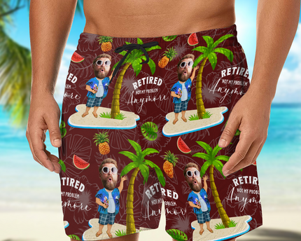 Custom Face All Over Print Beach Short Personalized Retirement Gift for Dad