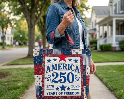 America 250 Years of Freedom Quilted Tote Bag for Her - Patriotic Gift