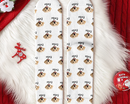 Custom Pet Portrait Socks ? Personalized Dog/Cat/Person Photo & Name Gift