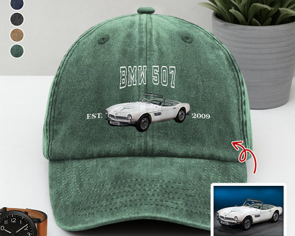 Custom Car Photo Personalized Washed Denim Baseball Cap