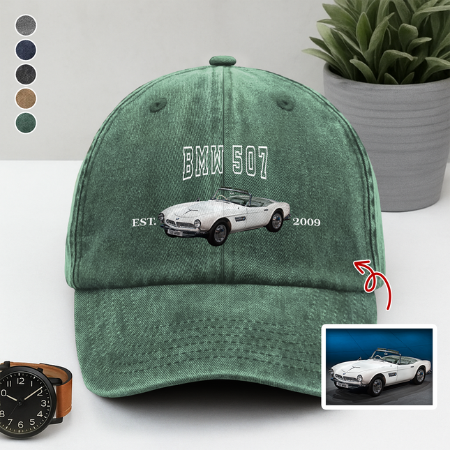 Custom Car Photo Personalized Washed Denim Baseball Cap