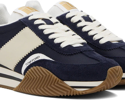 Men's Tom Ford James Mixed Media Low Top Navy Sneakers