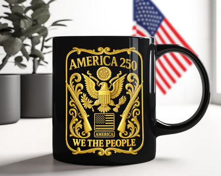 1776 - 2026 America 250th Anniversary Black Mug