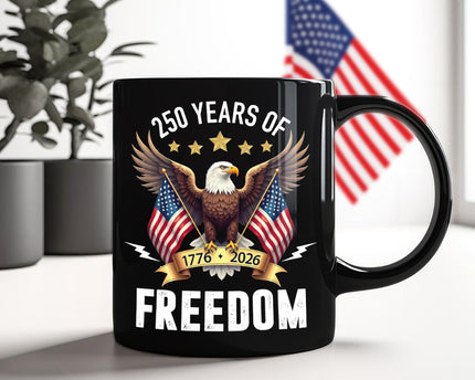 America Eagles 250 Years Of Freedom Black Mug