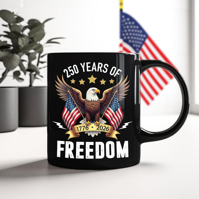 America Eagles 250 Years Of Freedom Black Mug
