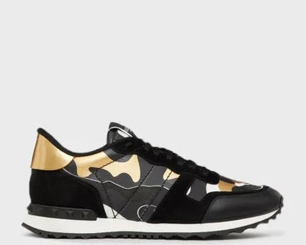 Men's Valentino Camo Rock Runners Black Gold Sneakers