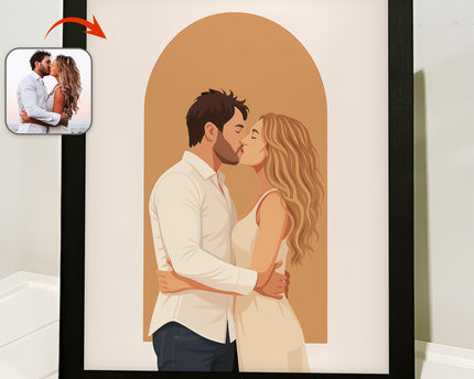 Custom Couple Portrait Photo With Drawing Style Poster Picture Frame