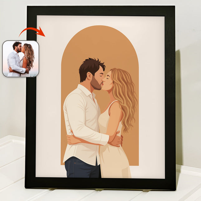 Custom Couple Portrait Photo With Drawing Style Poster Picture Frame