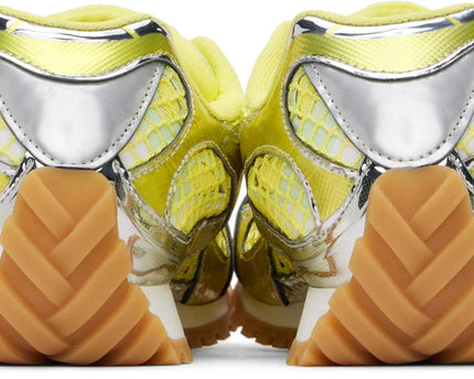 Men’s Bottega Veneta Orbit Flash Suede-Trimmed Silver & Yellow Sneakers