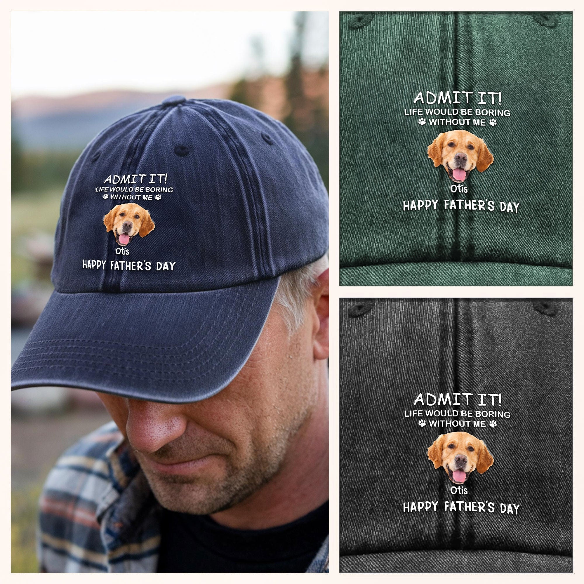 Custom Photo Life Would Be Boring Without Me Dog Cat Washed Denim Baseball Cap