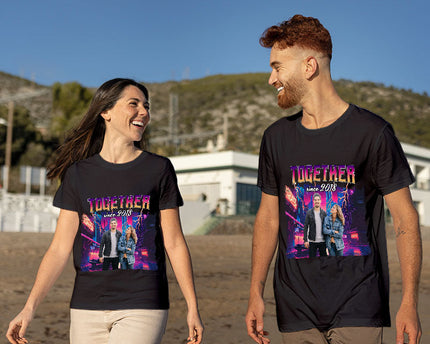 Custom Photo Personalized T Shirt - Together Since Hip Hop Retro Style - Birthday, Anniversary Gift For Couple