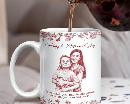 Custom Photo Pencil Sketch Happy Mother's Day To Mom Personalized Print Full Mug