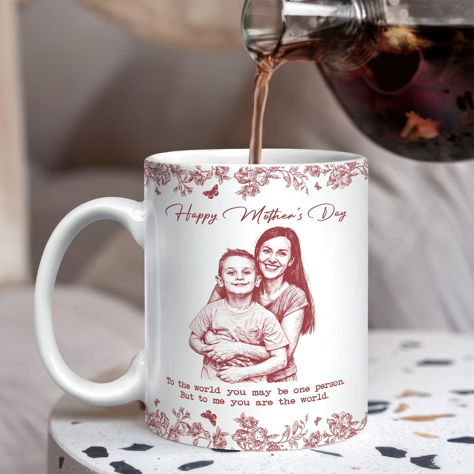 Custom Photo Pencil Sketch Happy Mother's Day To Mom Personalized Print Full Mug