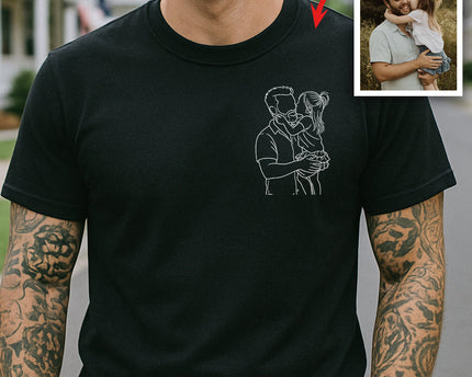 Custom Dad And Kids Portrait Photo Drawing Style Family Dark Shirt
