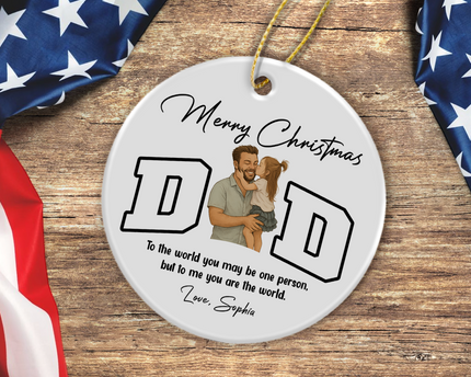 Custom Portrait Photo Merry Christmas Dad Kid Play Together Ceramic Ornament