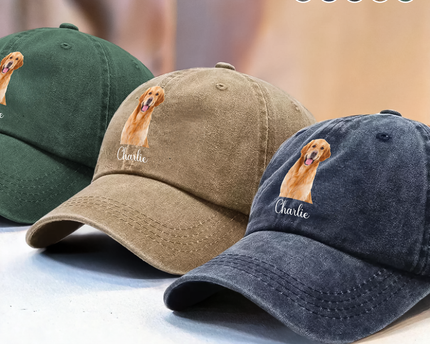 Custom Dog Cat Photo Washed Denim Baseball Cap