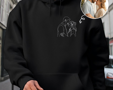 Custom Portrait Photo Drawing Style Couple Dark Shirt