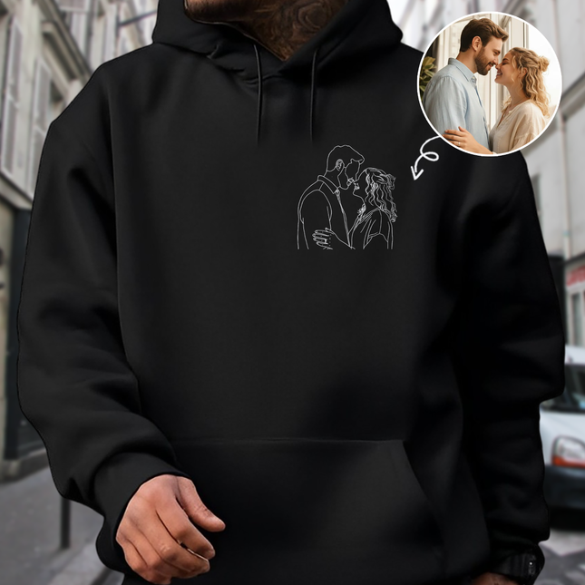 Custom Portrait Photo Drawing Style Couple Dark Shirt