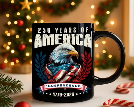 USA 250 Years Eagle Independence Day Patriotic Black Mug