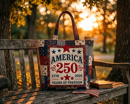 America 250 Years of Freedom Quilted Tote Bag for Her - Patriotic Gift