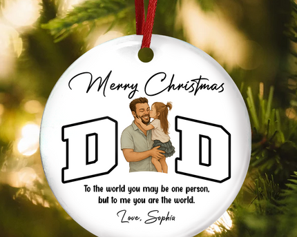 Custom Portrait Photo Merry Christmas Dad Kid Play Together Ceramic Ornament