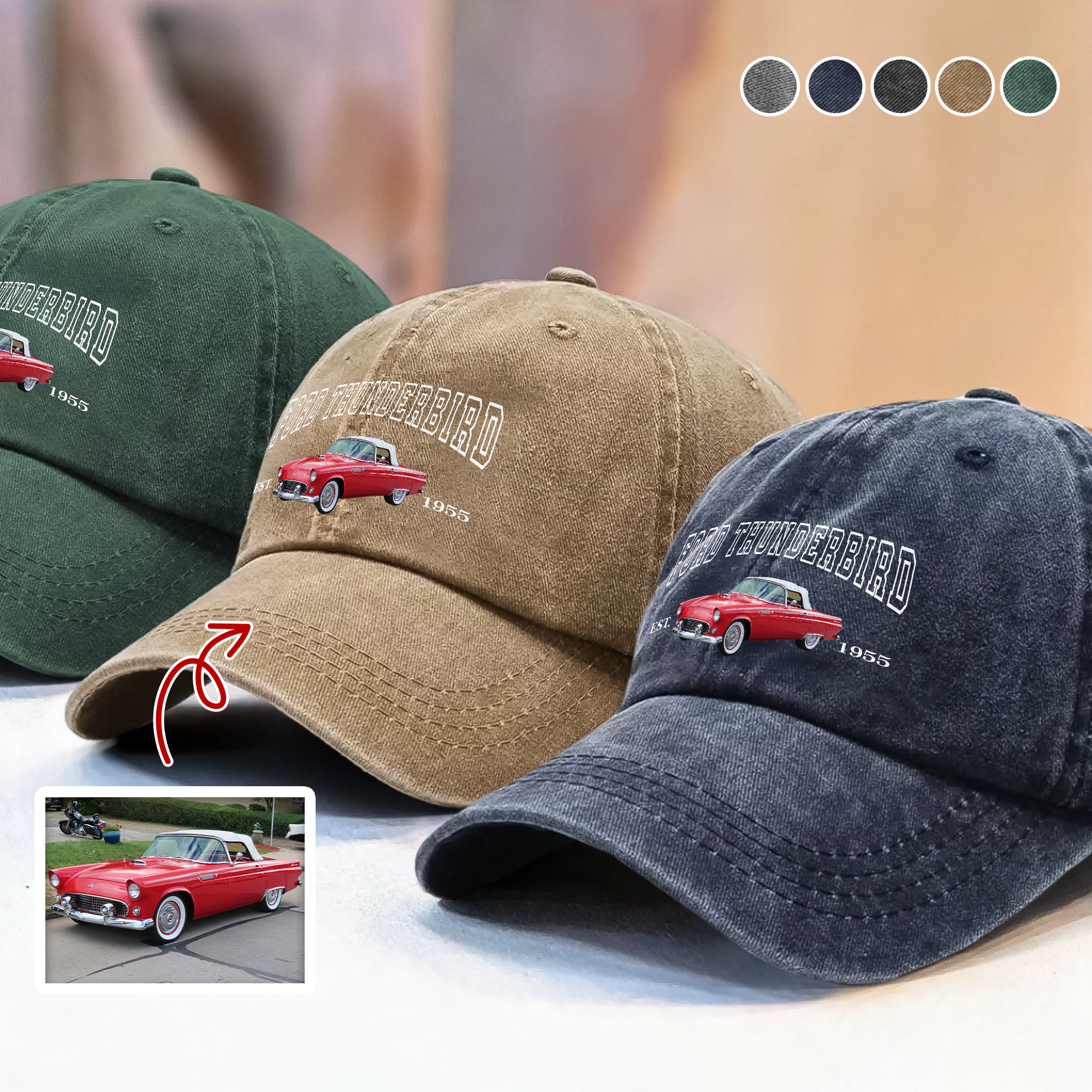 Custom Car Photo Personalized Washed Denim Baseball Cap