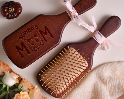 Custom Portrait Dog Cat Photo Engraved Bamboo Comb Gift For Dog Cat Mom, Birthday Gift