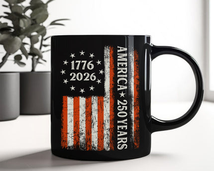 250 Years America Flag 250th Birthday 1776-2026 Black Mug